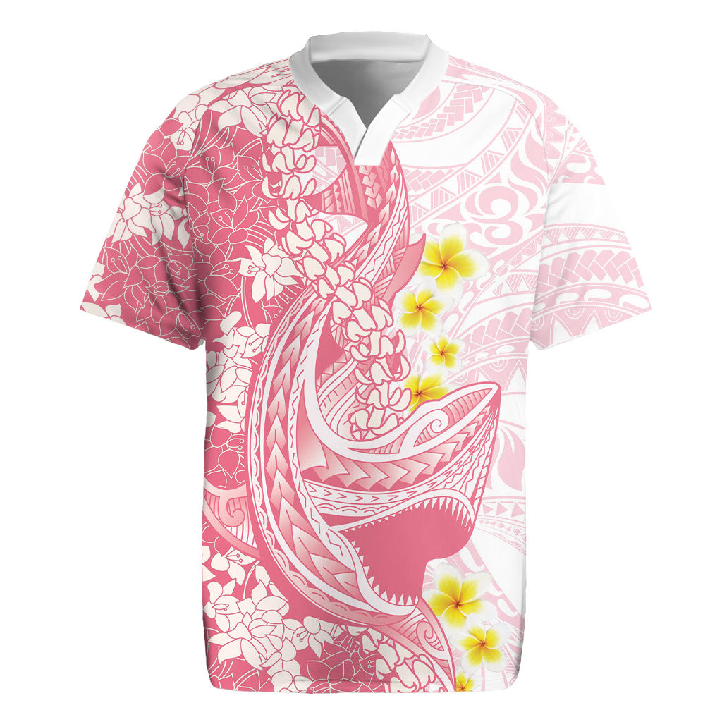 Pink Hawaii Shark Tattoo Rugby Jersey Puakenikeni Lei Plumeria Polynesian Pattern LT14 Pink - Polynesian Pride
