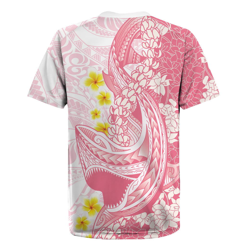 Pink Hawaii Shark Tattoo Rugby Jersey Puakenikeni Lei Plumeria Polynesian Pattern LT14 - Polynesian Pride
