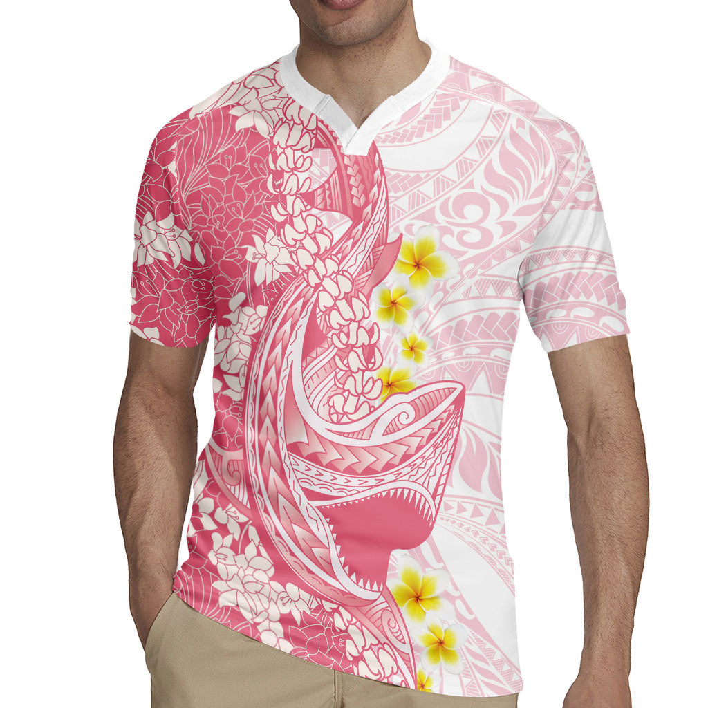 Pink Hawaii Shark Tattoo Rugby Jersey Puakenikeni Lei Plumeria Polynesian Pattern LT14 - Polynesian Pride