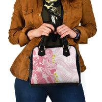 Pink Hawaii Shark Tattoo Shoulder Handbag Puakenikeni Lei Plumeria Polynesian Pattern