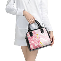 Pink Hawaii Shark Tattoo Shoulder Handbag Puakenikeni Lei Plumeria Polynesian Pattern