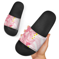 Pink Hawaii Shark Tattoo Slide Sandals Puakenikeni Lei Plumeria Polynesian Pattern