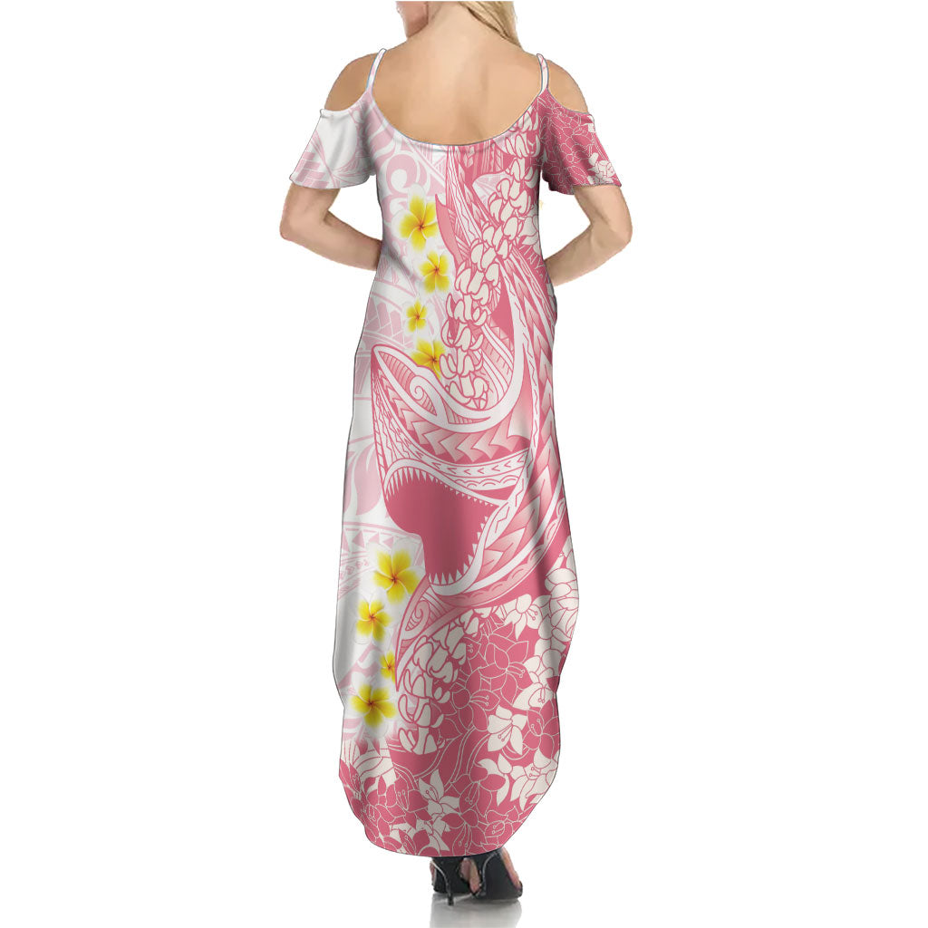Pink Hawaii Shark Tattoo Summer Maxi Dress Puakenikeni Lei Plumeria Polynesian Pattern LT14 - Polynesian Pride