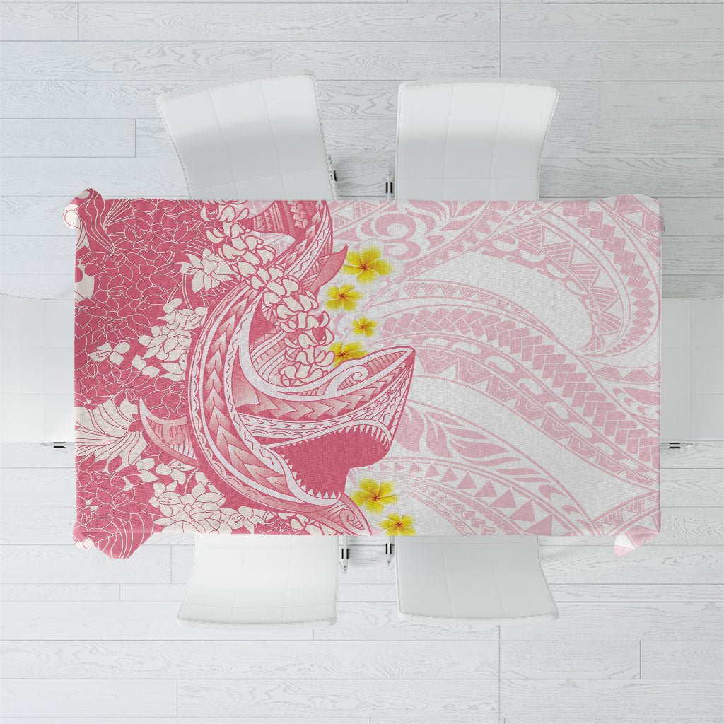 Pink Hawaii Shark Tattoo Tablecloth Puakenikeni Lei Plumeria Polynesian Pattern