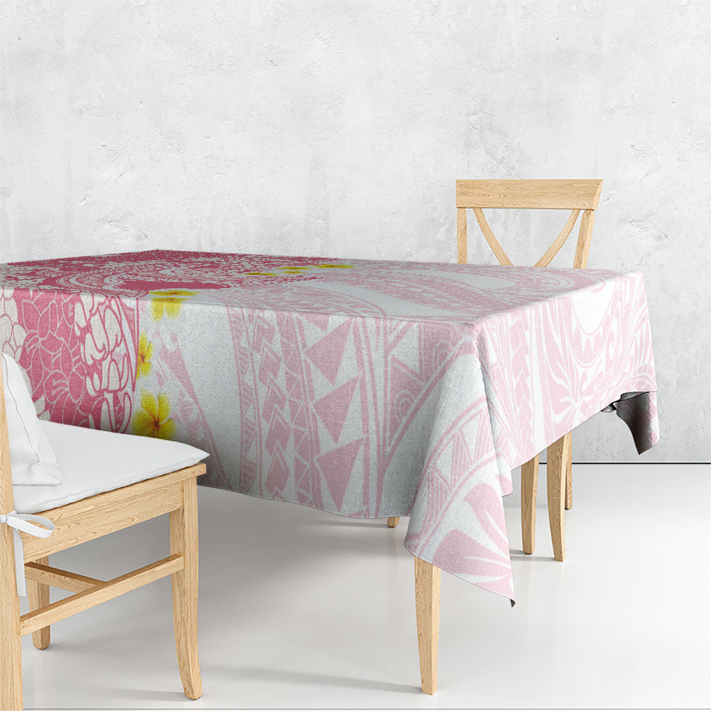 Pink Hawaii Shark Tattoo Tablecloth Puakenikeni Lei Plumeria Polynesian Pattern