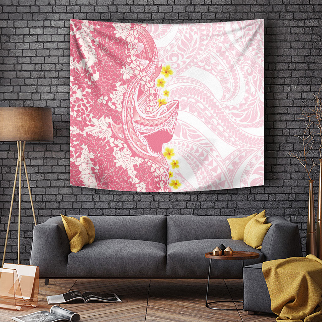 Pink Hawaii Shark Tattoo Tapestry Puakenikeni Lei Plumeria Polynesian Pattern
