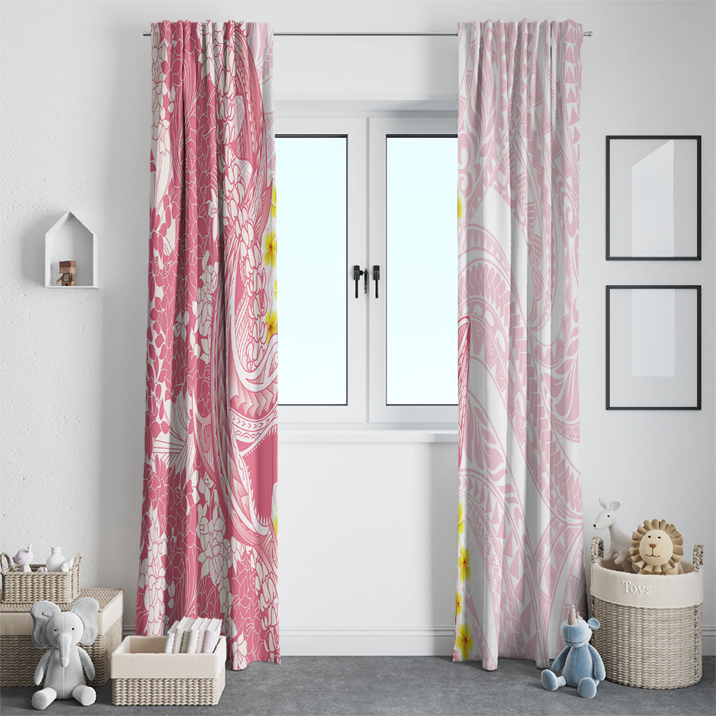 Pink Hawaii Shark Tattoo Window Curtain Puakenikeni Lei Plumeria Polynesian Pattern
