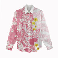 Pink Hawaii Shark Tattoo Women Casual Shirt Puakenikeni Lei Plumeria Polynesian Pattern