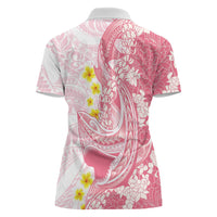 Pink Hawaii Shark Tattoo Women Polo Shirt Puakenikeni Lei Plumeria Polynesian Pattern