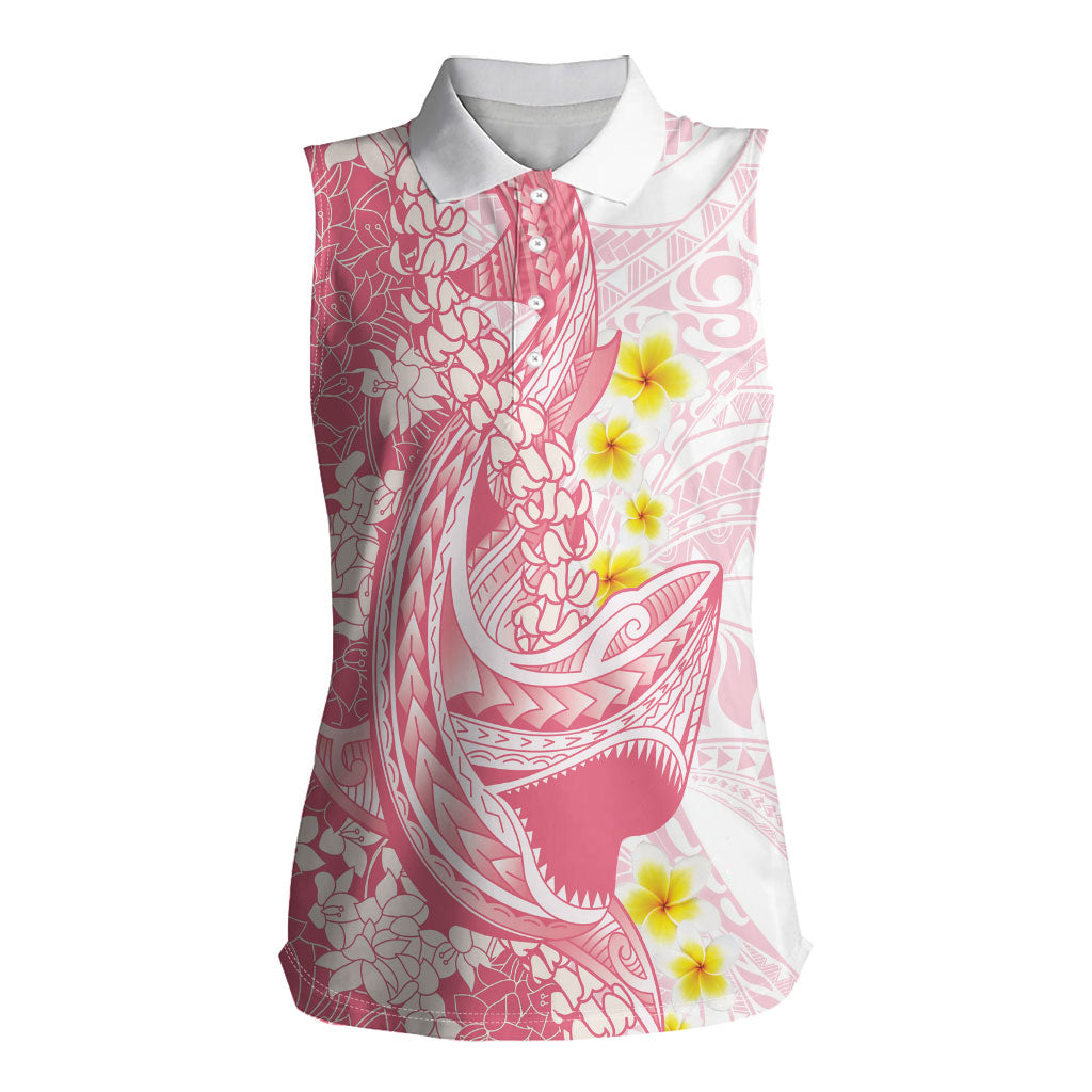 Pink Hawaii Shark Tattoo Women Sleeveless Polo Shirt Puakenikeni Lei Plumeria Polynesian Pattern LT14 Female Pink - Polynesian Pride