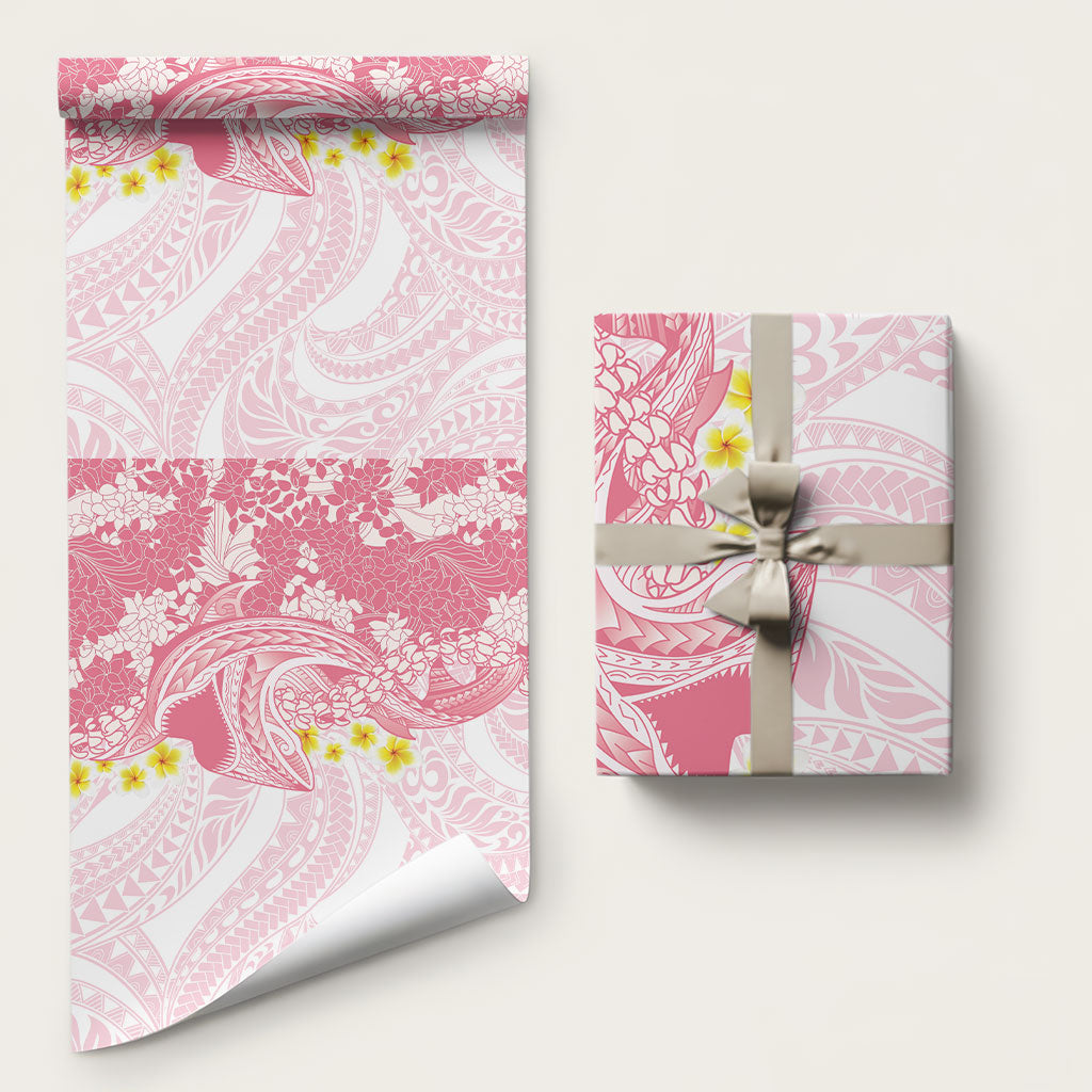Pink Hawaii Shark Tattoo Wrapping Paper Puakenikeni Lei Plumeria Polynesian Pattern