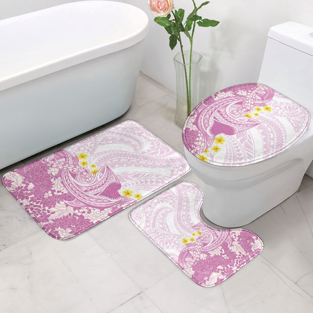 Purple Hawaii Shark Tattoo Bathroom Set Puakenikeni Lei Plumeria Polynesian Pattern