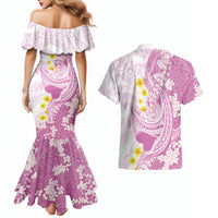 Purple Hawaii Shark Tattoo Couples Matching Mermaid Dress and Hawaiian Shirt Puakenikeni Lei Plumeria Polynesian Pattern LT14 - Polynesian Pride