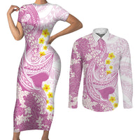 Purple Hawaii Shark Tattoo Couples Matching Short Sleeve Bodycon Dress and Long Sleeve Button Shirt Puakenikeni Lei Plumeria Polynesian Pattern LT14 Purple - Polynesian Pride