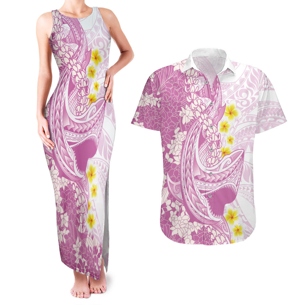 Purple Hawaii Shark Tattoo Couples Matching Tank Maxi Dress and Hawaiian Shirt Puakenikeni Lei Plumeria Polynesian Pattern LT14 Purple - Polynesian Pride