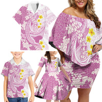Purple Hawaii Shark Tattoo Family Matching Off Shoulder Short Dress and Hawaiian Shirt Puakenikeni Lei Plumeria Polynesian Pattern LT14 - Polynesian Pride