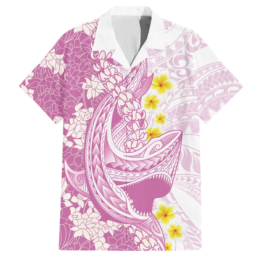 Purple Hawaii Shark Tattoo Family Matching Off Shoulder Short Dress and Hawaiian Shirt Puakenikeni Lei Plumeria Polynesian Pattern LT14 Dad's Shirt - Short Sleeve Purple - Polynesian Pride