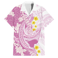 Purple Hawaii Shark Tattoo Family Matching Off Shoulder Short Dress and Hawaiian Shirt Puakenikeni Lei Plumeria Polynesian Pattern LT14 Dad's Shirt - Short Sleeve Purple - Polynesian Pride