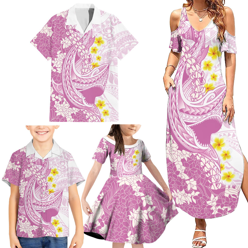 Purple Hawaii Shark Tattoo Family Matching Summer Maxi Dress and Hawaiian Shirt Puakenikeni Lei Plumeria Polynesian Pattern LT14 - Polynesian Pride