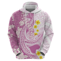 Purple Hawaii Shark Tattoo Hoodie Puakenikeni Lei Plumeria Polynesian Pattern