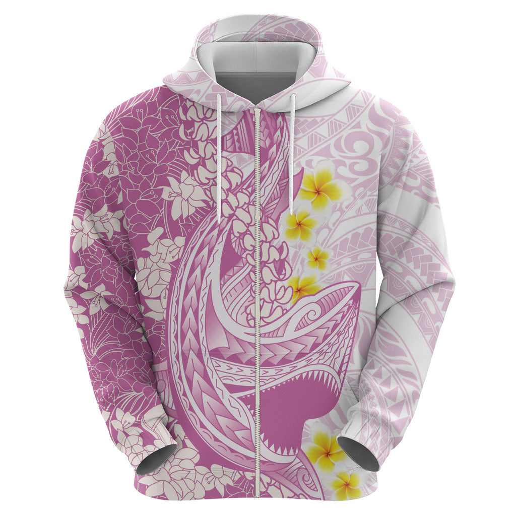 Purple Hawaii Shark Tattoo Hoodie Puakenikeni Lei Plumeria Polynesian Pattern