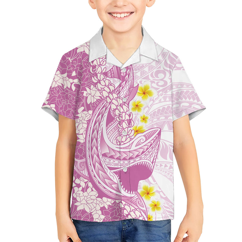 Purple Hawaii Shark Tattoo Kid Hawaiian Shirt Puakenikeni Lei Plumeria Polynesian Pattern LT14 Kid Purple - Polynesian Pride
