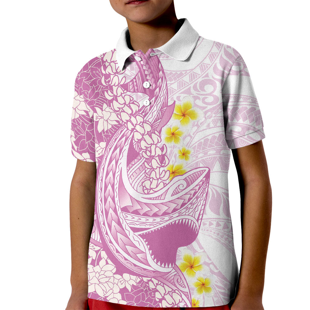 Purple Hawaii Shark Tattoo Kid Polo Shirt Puakenikeni Lei Plumeria Polynesian Pattern