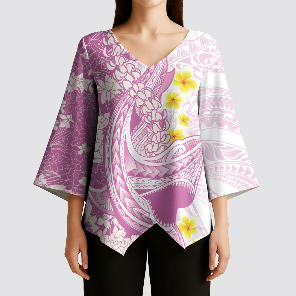 Purple Hawaii Shark Tattoo Kimono Sleeve Blouse Puakenikeni Lei Plumeria Polynesian Pattern LT14 - Polynesian Pride