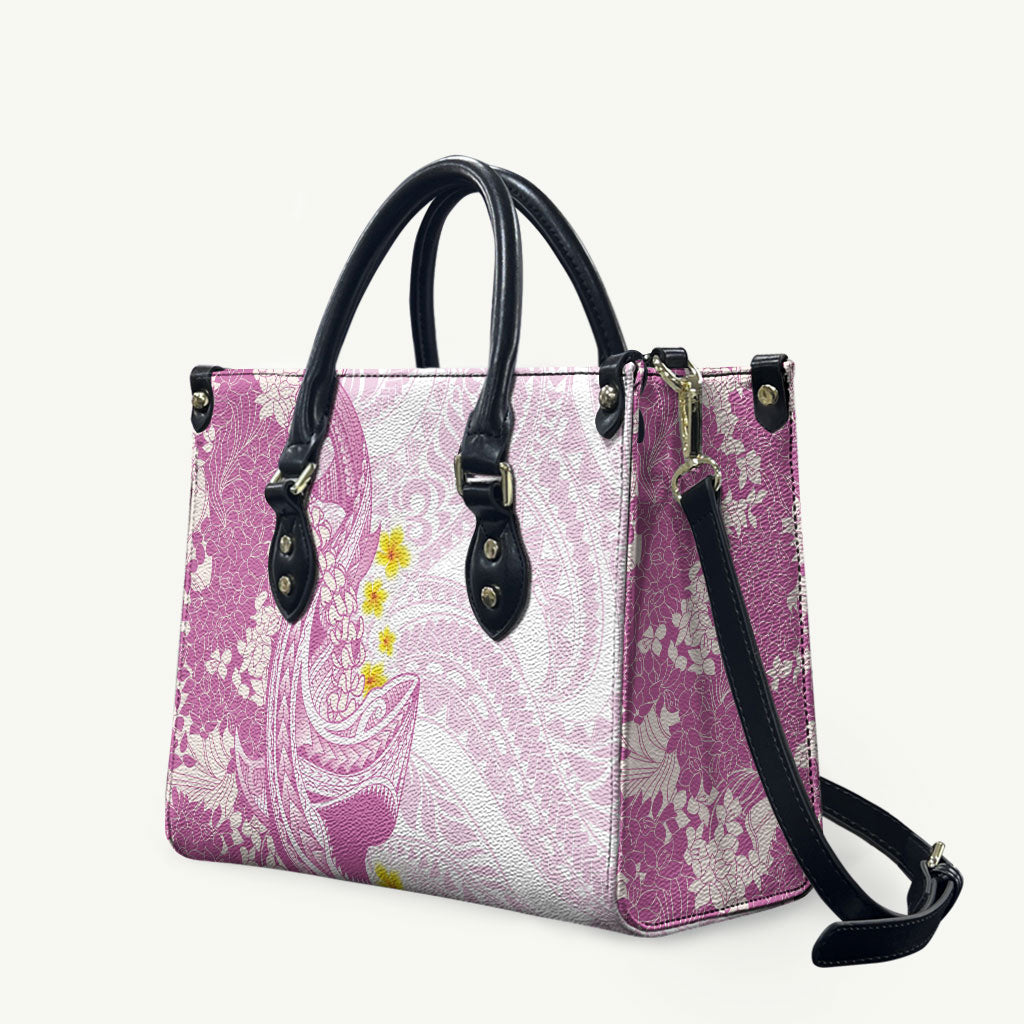 Purple Hawaii Shark Tattoo Leather Bag Puakenikeni Lei Plumeria Polynesian Pattern