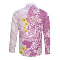 Purple Hawaii Shark Tattoo Long Sleeve Button Shirt Puakenikeni Lei Plumeria Polynesian Pattern