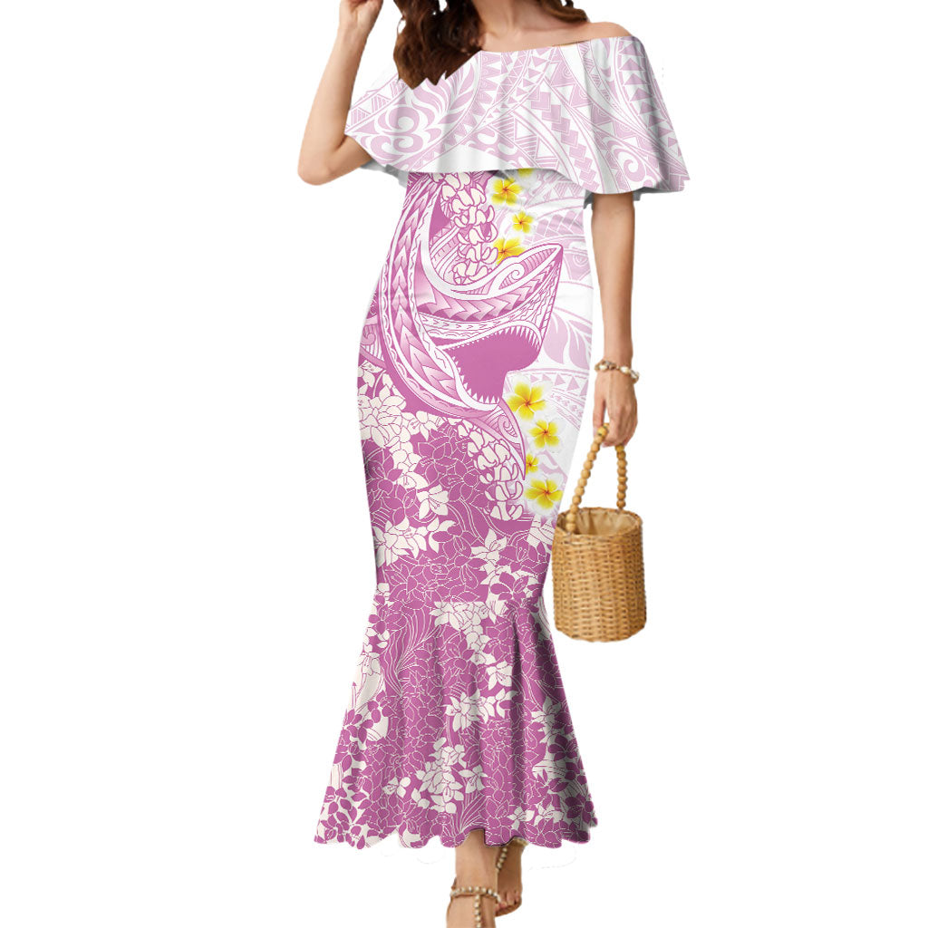 Purple Hawaii Shark Tattoo Mermaid Dress Puakenikeni Lei Plumeria Polynesian Pattern