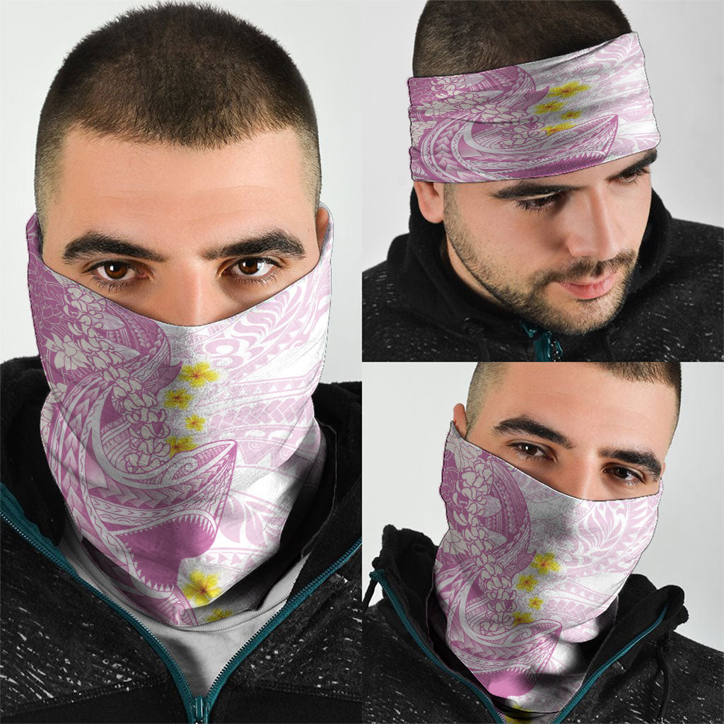 Purple Hawaii Shark Tattoo Neck Gaiter Puakenikeni Lei Plumeria Polynesian Pattern