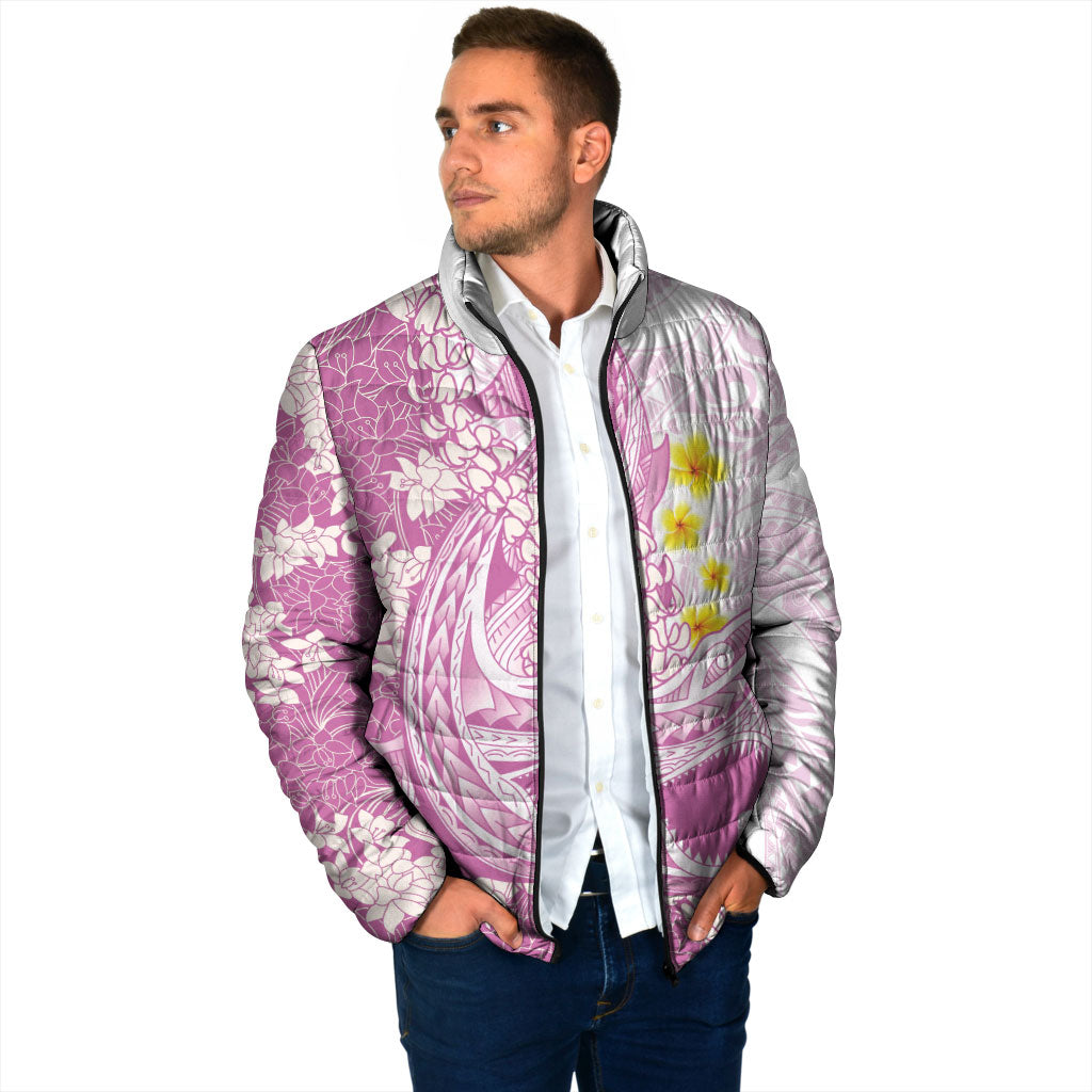 Purple Hawaii Shark Tattoo Padded Jacket Puakenikeni Lei Plumeria Polynesian Pattern