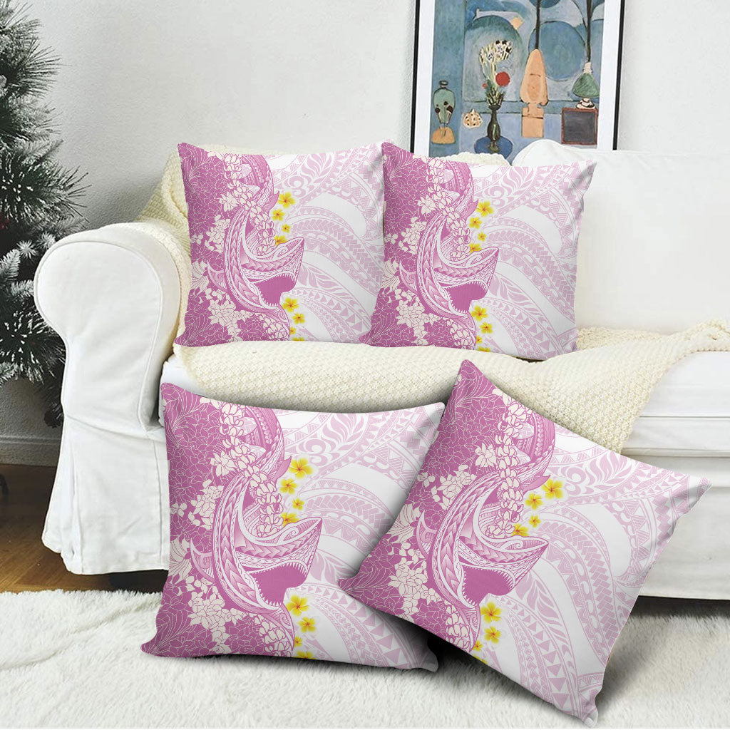 Purple Hawaii Shark Tattoo Pillow Cover Puakenikeni Lei Plumeria Polynesian Pattern