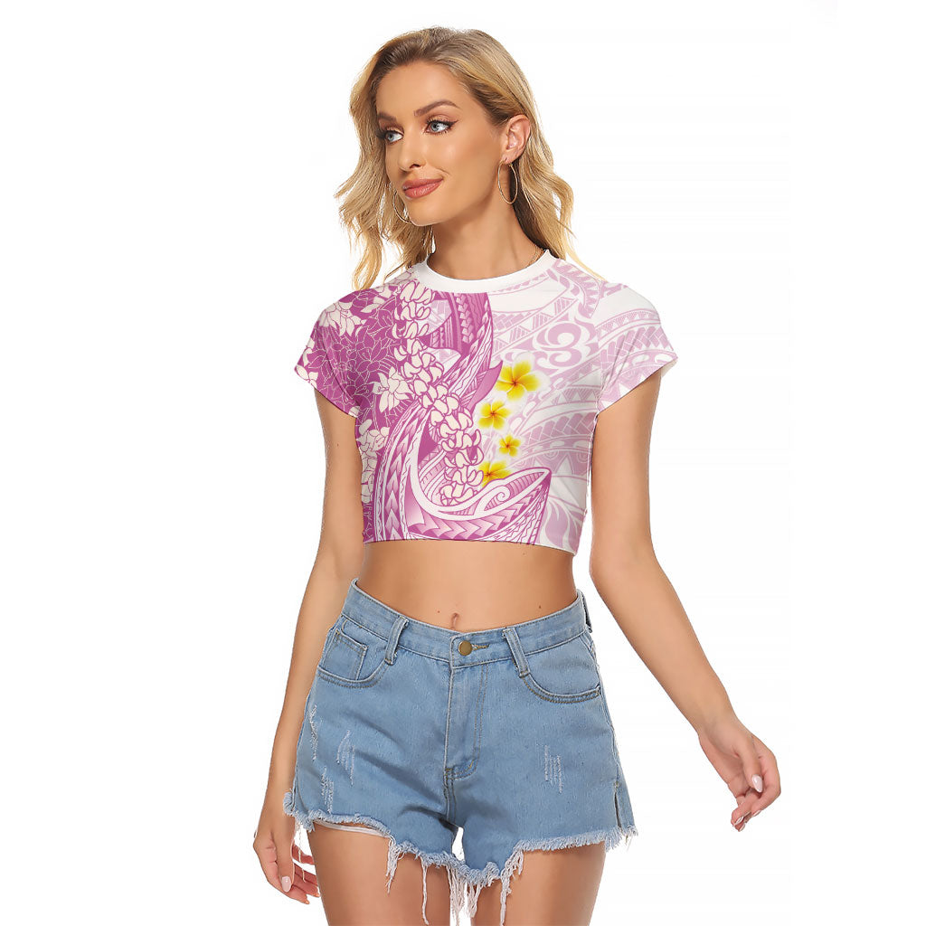 Purple Hawaii Shark Tattoo Raglan Cropped T Shirt Puakenikeni Lei Plumeria Polynesian Pattern