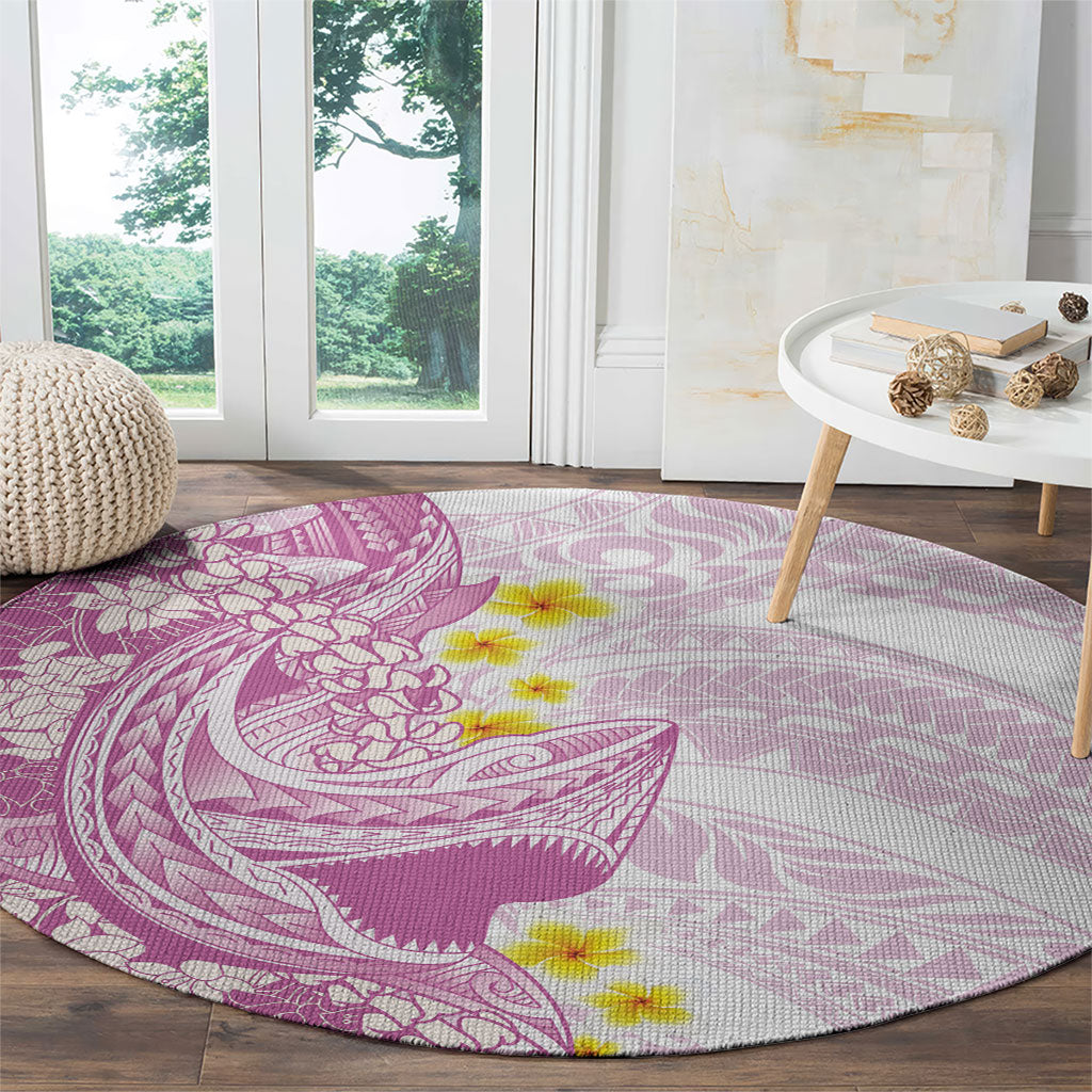 Purple Hawaii Shark Tattoo Round Carpet Puakenikeni Lei Plumeria Polynesian Pattern