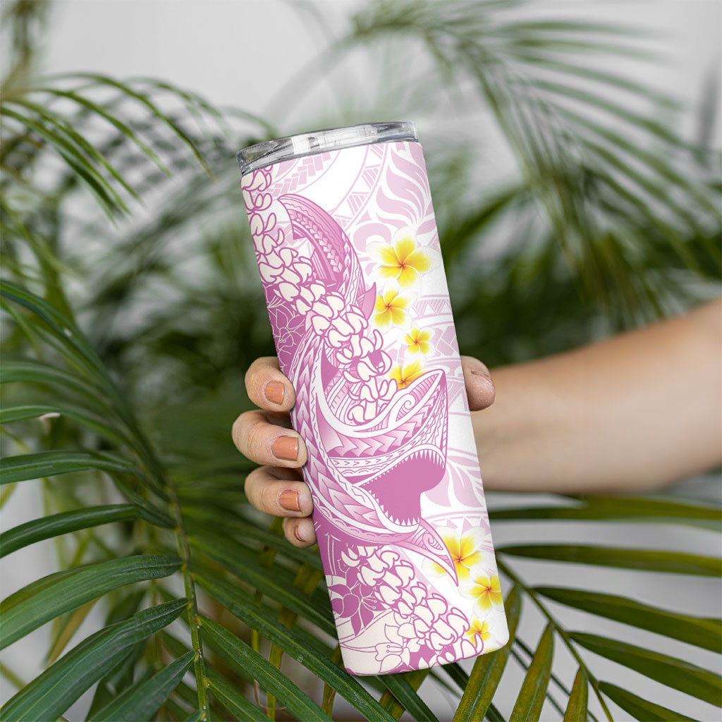 Purple Hawaii Shark Tattoo Skinny Tumbler Puakenikeni Lei Plumeria Polynesian Pattern