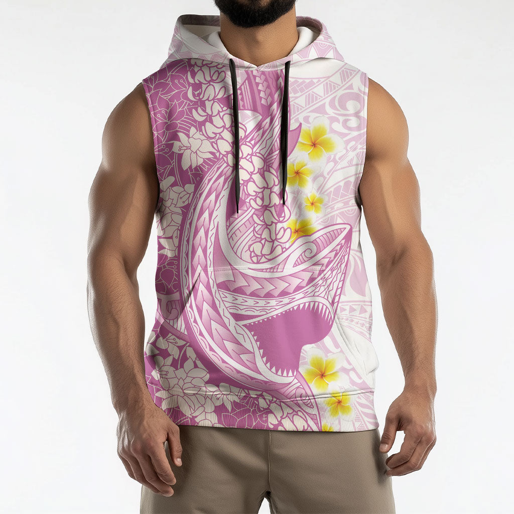 Purple Hawaii Shark Tattoo Sleeveless Hoodie Puakenikeni Lei Plumeria Polynesian Pattern