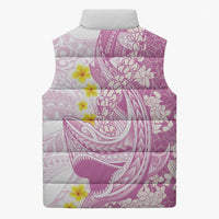 Purple Hawaii Shark Tattoo Sleeveless Puffer Jacket Puakenikeni Lei Plumeria Polynesian Pattern