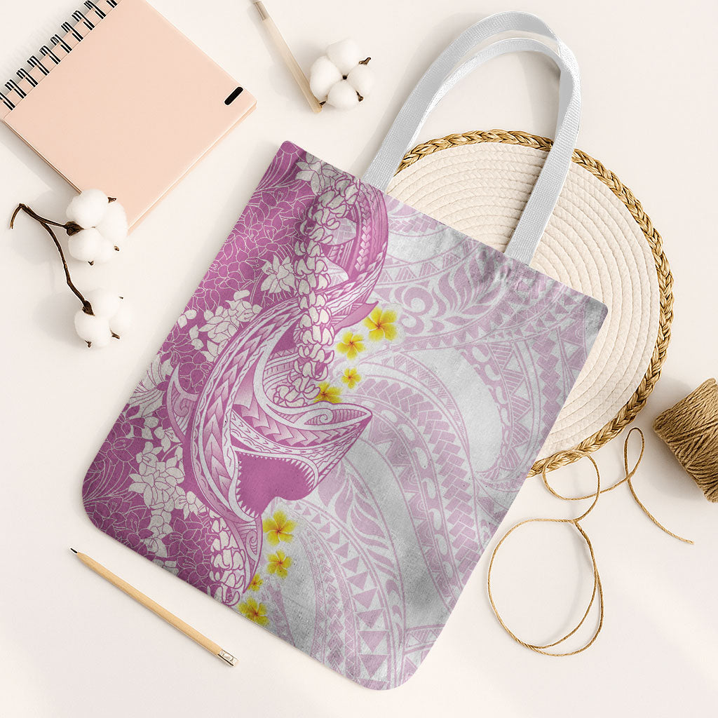 Purple Hawaii Shark Tattoo Tote Bag Puakenikeni Lei Plumeria Polynesian Pattern LT14 White Strap One Size Purple - Polynesian Pride