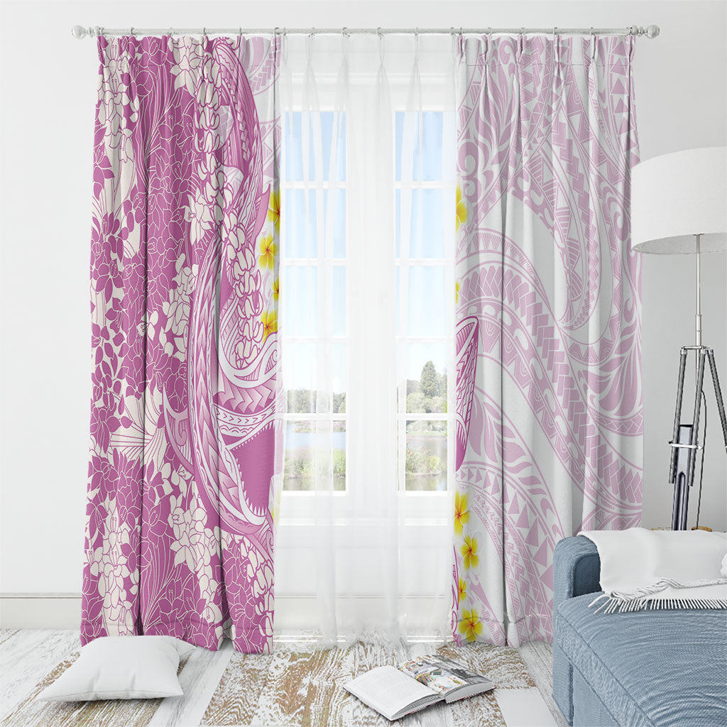 Purple Hawaii Shark Tattoo Window Curtain Puakenikeni Lei Plumeria Polynesian Pattern