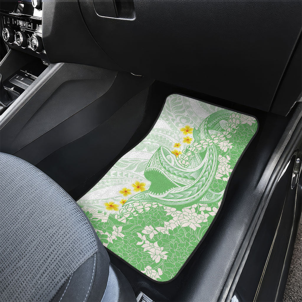 Green Hawaii Shark Tattoo Car Mats Puakenikeni Lei Plumeria Polynesian Pattern