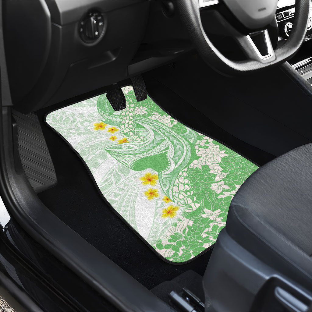 Green Hawaii Shark Tattoo Car Mats Puakenikeni Lei Plumeria Polynesian Pattern