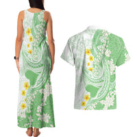 Green Hawaii Shark Tattoo Couples Matching Tank Maxi Dress and Hawaiian Shirt Puakenikeni Lei Plumeria Polynesian Pattern LT14 - Polynesian Pride