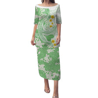 Green Hawaii Shark Tattoo Family Matching Puletasi and Hawaiian Shirt Puakenikeni Lei Plumeria Polynesian Pattern LT14 Mom's Dress Green - Polynesian Pride