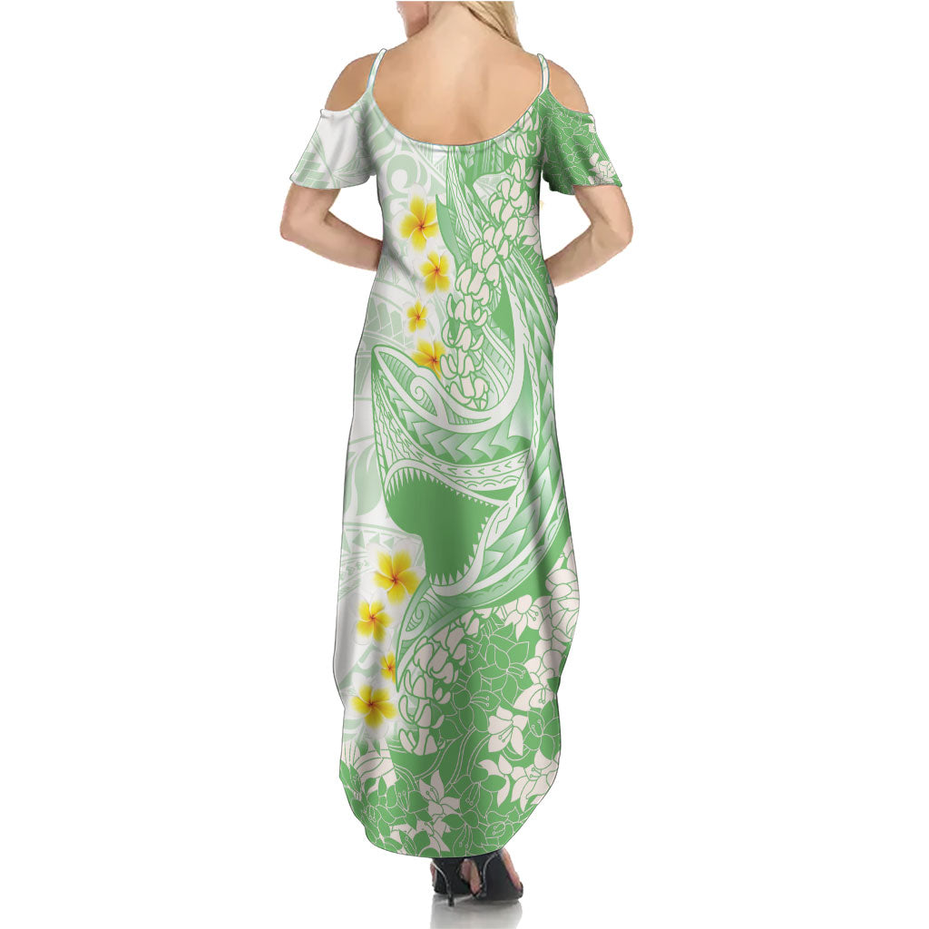 Green Hawaii Shark Tattoo Family Matching Summer Maxi Dress and Hawaiian Shirt Puakenikeni Lei Plumeria Polynesian Pattern LT14 - Polynesian Pride