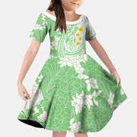 Green Hawaii Shark Tattoo Family Matching Tank Maxi Dress and Hawaiian Shirt Puakenikeni Lei Plumeria Polynesian Pattern LT14 Daughter's Dress Green - Polynesian Pride