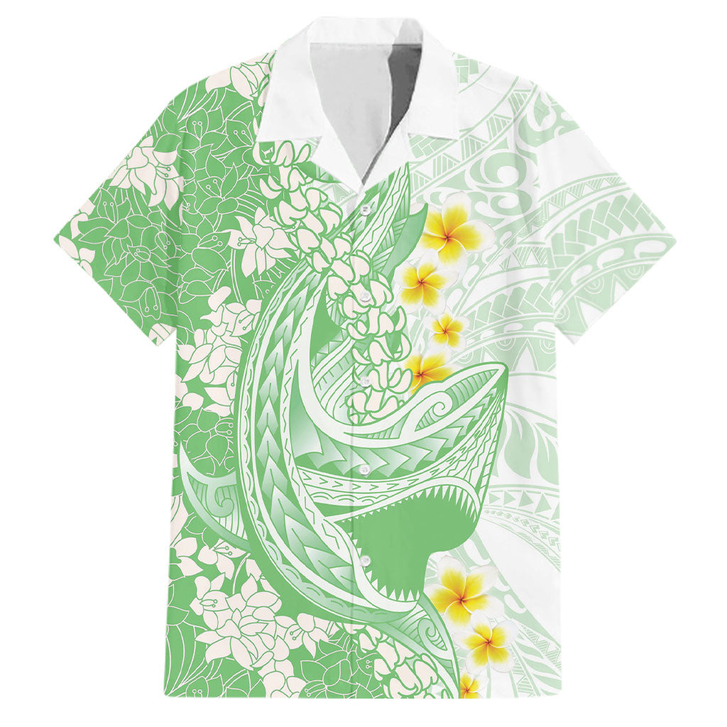 Green Hawaii Shark Tattoo Family Matching Tank Maxi Dress and Hawaiian Shirt Puakenikeni Lei Plumeria Polynesian Pattern LT14 Dad's Shirt - Short Sleeve Green - Polynesian Pride