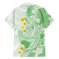 Green Hawaii Shark Tattoo Family Matching Tank Maxi Dress and Hawaiian Shirt Puakenikeni Lei Plumeria Polynesian Pattern LT14 - Polynesian Pride