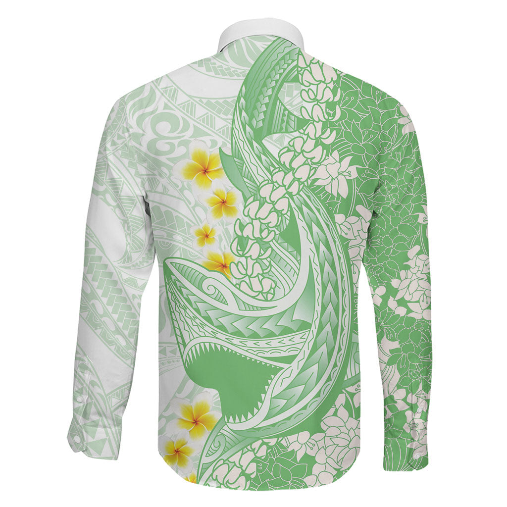 Green Hawaii Shark Tattoo Family Matching Tank Maxi Dress and Hawaiian Shirt Puakenikeni Lei Plumeria Polynesian Pattern LT14 - Polynesian Pride